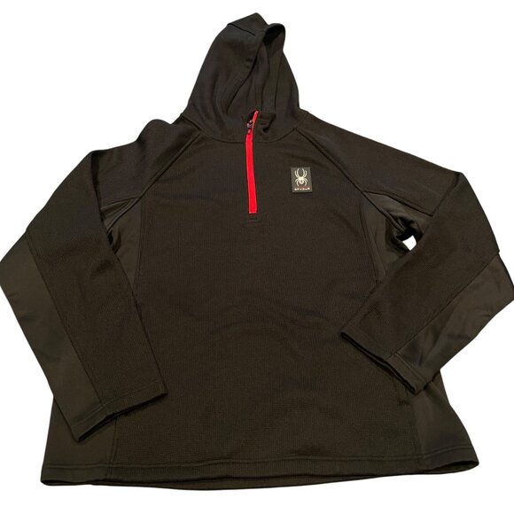 Spyder Men's Sz XL Black 1/4 Zip Pullover Hoodie Pockets Fleece Sweatshirt Logo - Picture 1 of 11